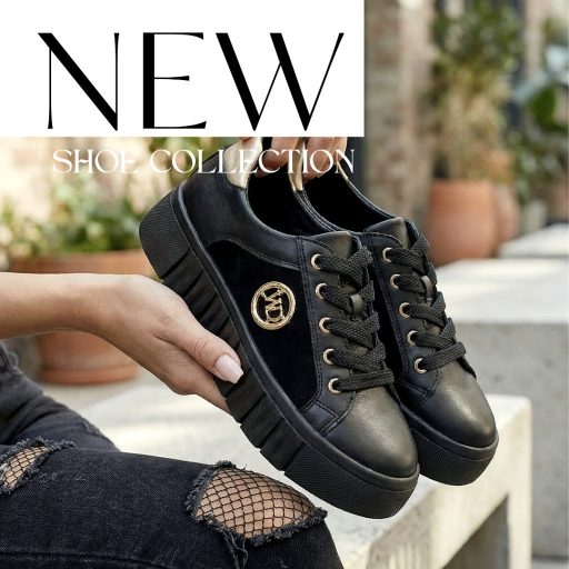 WEI platform talpas fekete arany díszes sneaker 