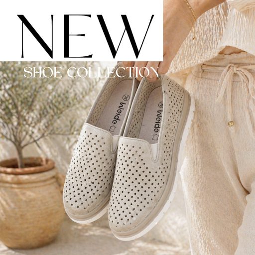 WEI enyhén emelt talpú pille könnyű lyukacsos bézs slip-on