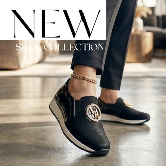 VIA ROMA enyhén emelt talpú arany díszes fekete slip-on