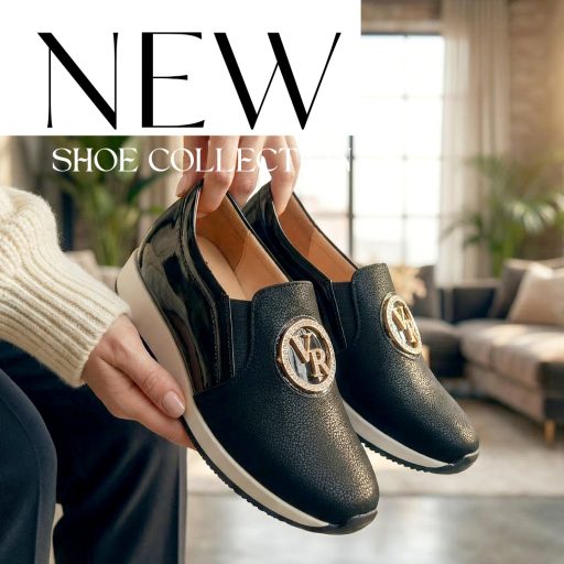 VIA ROMA enyhén emelt talpú arany díszes fekete slip-on