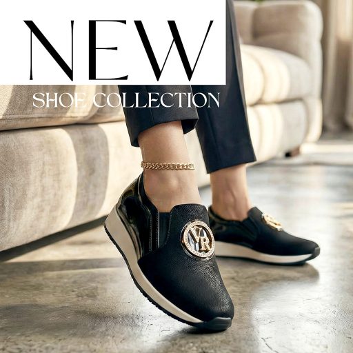 VIA ROMA enyhén emelt talpú arany díszes fekete slip-on