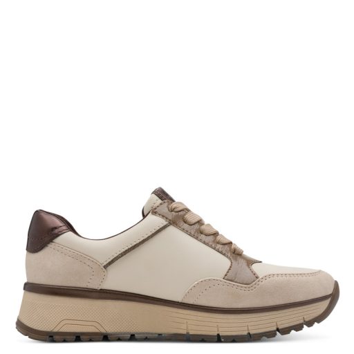 JANA SOFTLINE TEX emelt talpú bézs-barna sneaker