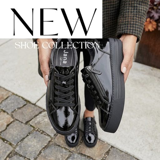JANA SOFTLINE vastag platform talpas magasfényű fekete sneaker 