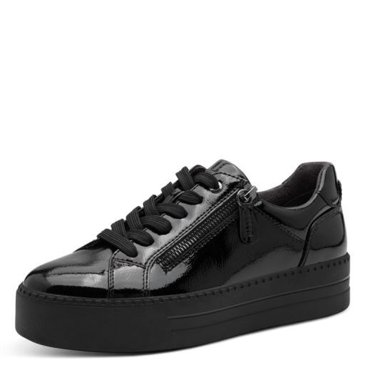 JANA SOFTLINE vastag platform talpas magasfényű fekete sneaker 