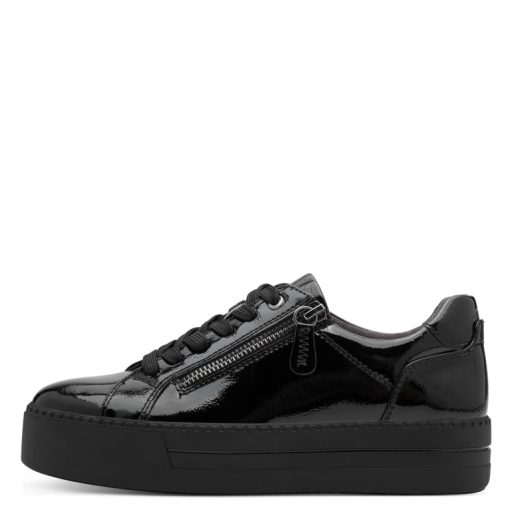 JANA SOFTLINE vastag platform talpas magasfényű fekete sneaker 