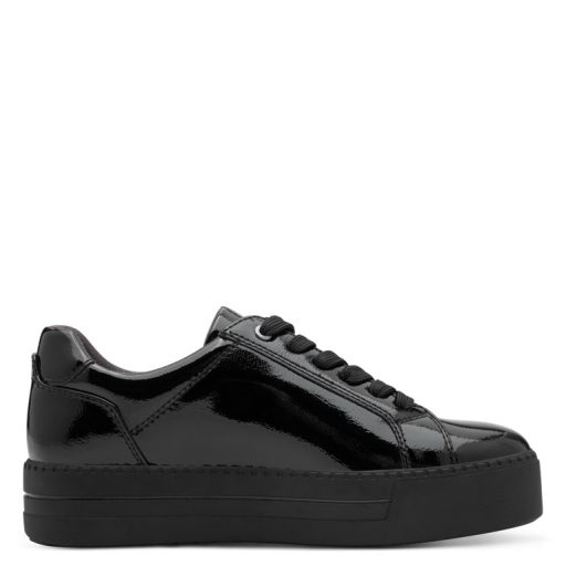 JANA SOFTLINE vastag platform talpas magasfényű fekete sneaker 