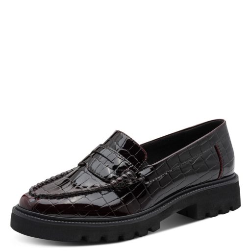 JANA SOFTLINE magasfényű croco mintás mélybordó loafer 