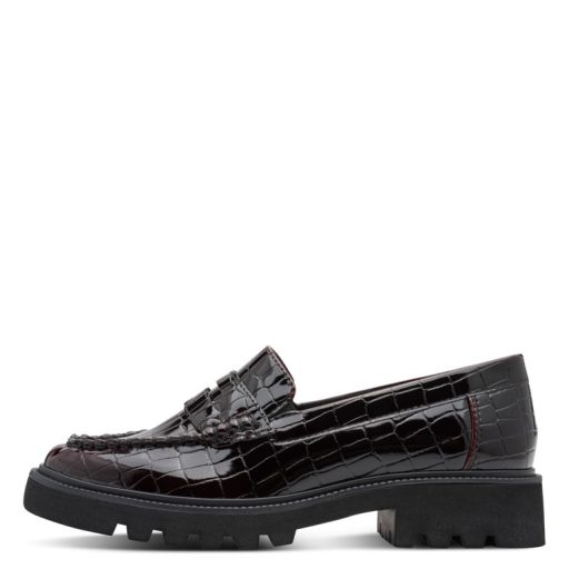 JANA SOFTLINE magasfényű croco mintás mélybordó loafer 