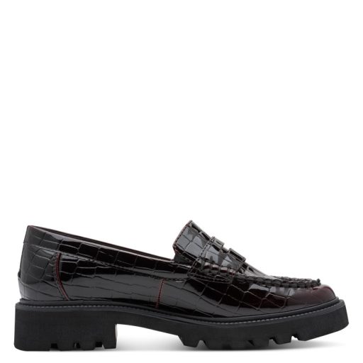 JANA SOFTLINE magasfényű croco mintás mélybordó loafer 