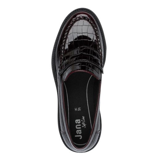 JANA SOFTLINE magasfényű croco mintás mélybordó loafer 