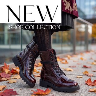   JANA SOFTLINE croco mintás trendi magasfényű burgundi bakancs 
