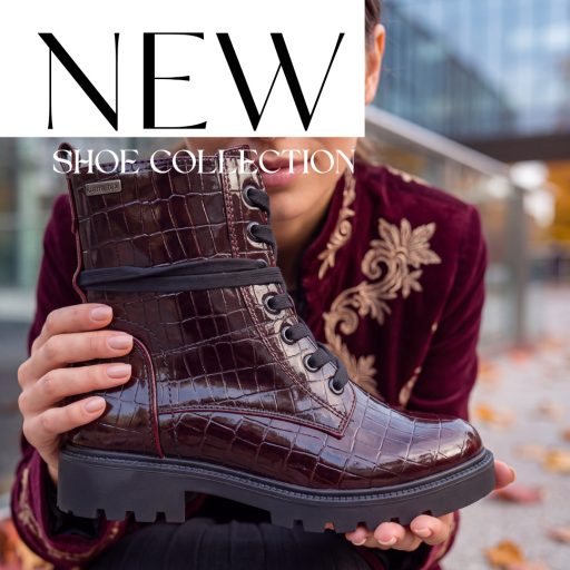 JANA SOFTLINE croco mintás trendi magasfényű burgundi bakancs 