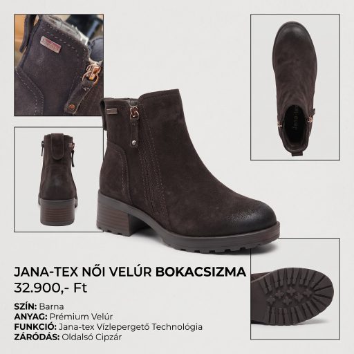 JANA SOFTLINE TEX kis sarkas puha béléses mocca velúrbőr bokacsizma 