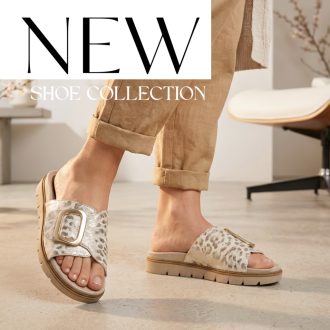   JANA SOFTLINE vastag talpú csatos elejű ocelot mintás arany papucs 