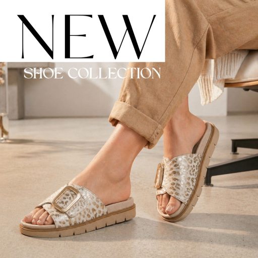 JANA SOFTLINE vastag talpú csatos elejű ocelot mintás arany papucs 