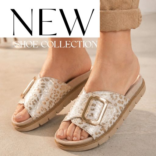 JANA SOFTLINE vastag talpú csatos elejű ocelot mintás arany papucs 