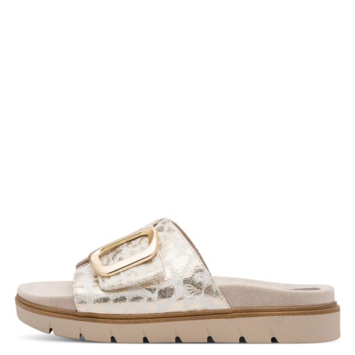 JANA SOFTLINE vastag talpú csatos elejű ocelot mintás arany papucs 