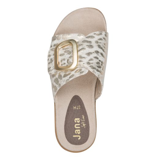JANA SOFTLINE vastag talpú csatos elejű ocelot mintás arany papucs 