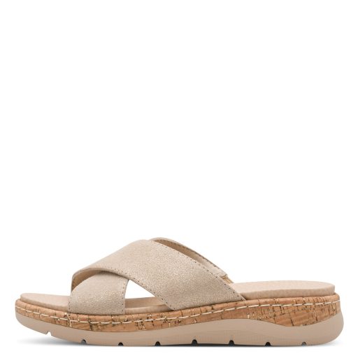 JANA SOFTLINE emelt talpú X pántos arany bőr kényelmi papucs 