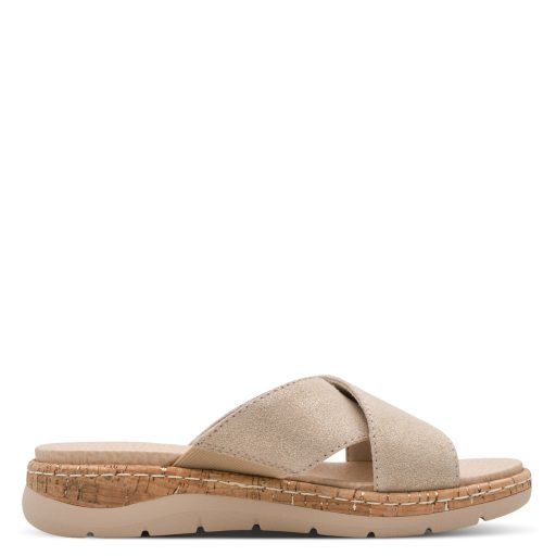 JANA SOFTLINE emelt talpú X pántos arany bőr kényelmi papucs 