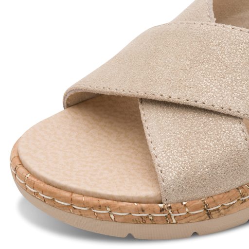 JANA SOFTLINE emelt talpú X pántos arany bőr kényelmi papucs 