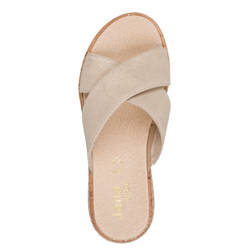 JANA SOFTLINE emelt talpú X pántos arany bőr kényelmi papucs 