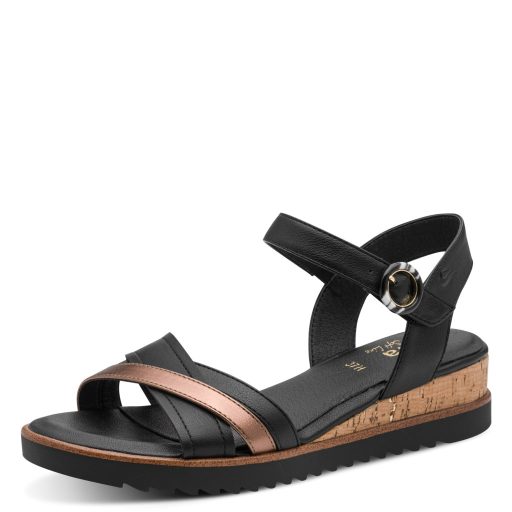 JANA SOFTLINE emelt talpú fekete kényelmi szandál