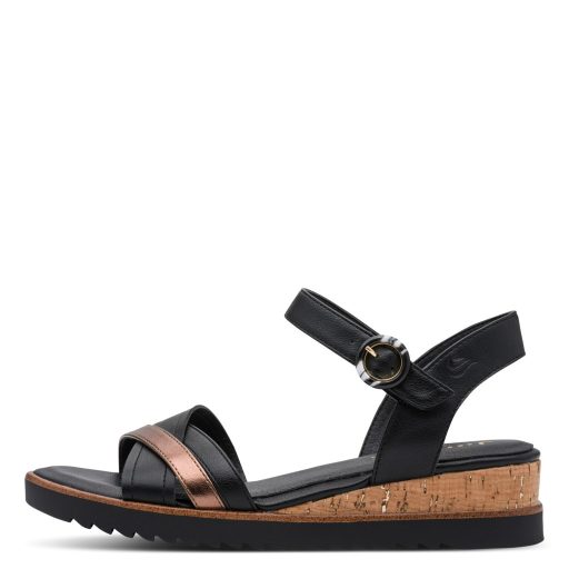 JANA SOFTLINE emelt talpú fekete kényelmi szandál