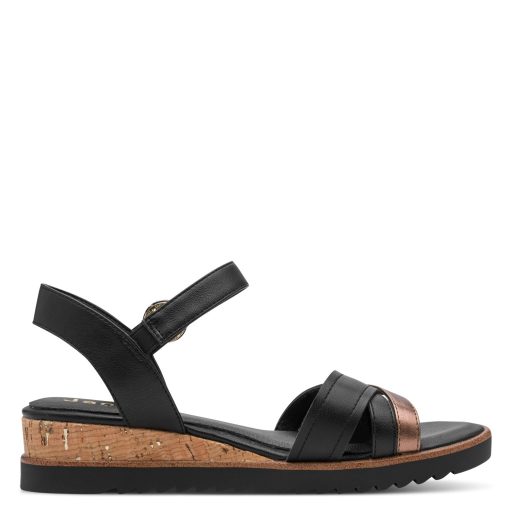 JANA SOFTLINE emelt talpú fekete kényelmi szandál