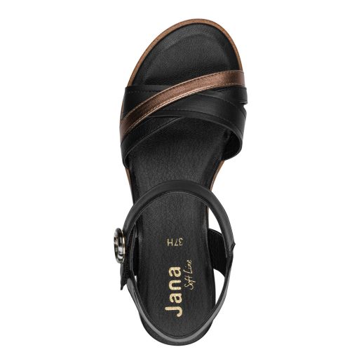 JANA SOFTLINE emelt talpú fekete kényelmi szandál