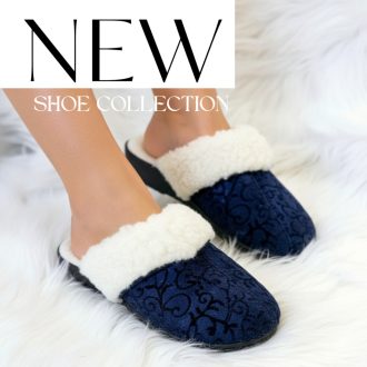   Mjartan szőrme galléros mintás sötétkék gyapjú melegpapucs 