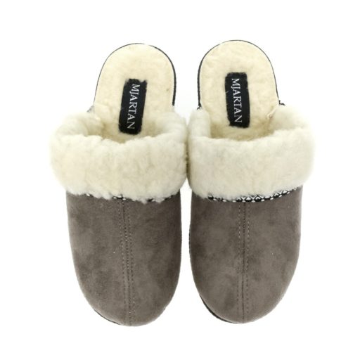 Mjartan szőrme galléros taupe gyapjú melegpapucs 