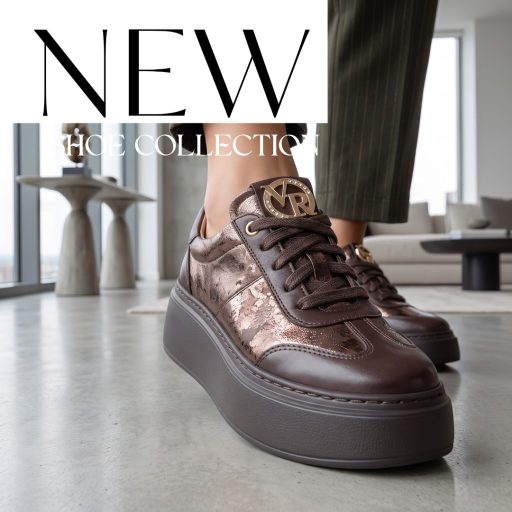 VIA ROMA vastag platform talpas bronz betétes mocca sneaker 