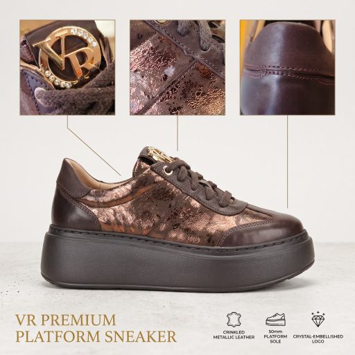 VIA ROMA vastag platform talpas bronz betétes mocca sneaker 