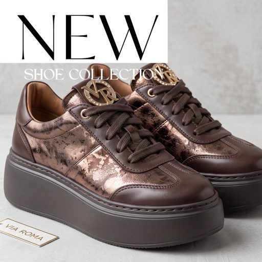 VIA ROMA vastag platform talpas bronz betétes mocca sneaker 
