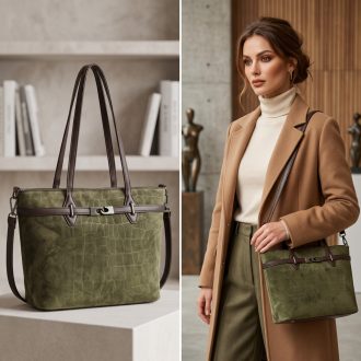 Váll,- és oldaltáska croco mintás elegáns zöld 