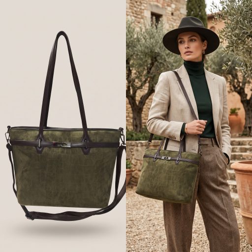 Váll,- és oldaltáska croco mintás elegáns zöld 