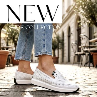 Bos enyhén emelt talpú lyukacsos fehér bőr slip-on 