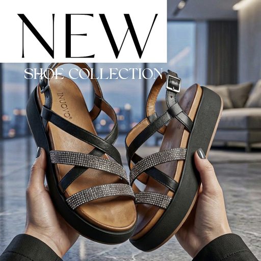 INUOVO platform talpas strasszköves pántos fekete szandál