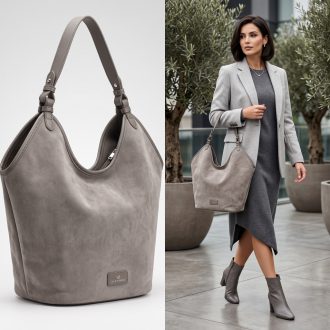 ALEX&MIA válltáska velúr hatású nagyméretű grey