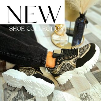 SMILE platform vagány talpas fekete-arany mintás sneaker 