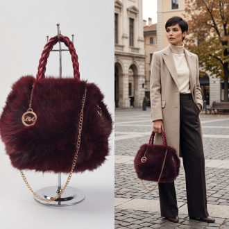   BACI&ABBRACCI kézi,- váll,- és oldaltáska szőrmés burgundi