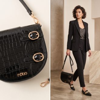   NOBO váll,- és oldaltáska croco mintás magasfényű extra fekete 