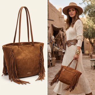 NOBO válltáska rojtos light brown 