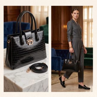   MONNARI kézi,- váll,- és oldaltáska croco mintás magasfényű elegáns fekete 