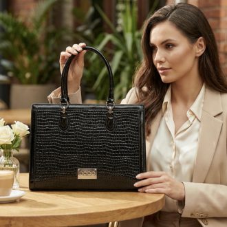   NOBO kézi,- váll- és oldaltáska elegáns magasfényű fekete croco