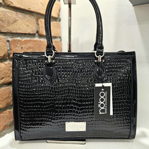 NOBO kézi,- váll- és oldaltáska elegáns magasfényű fekete croco