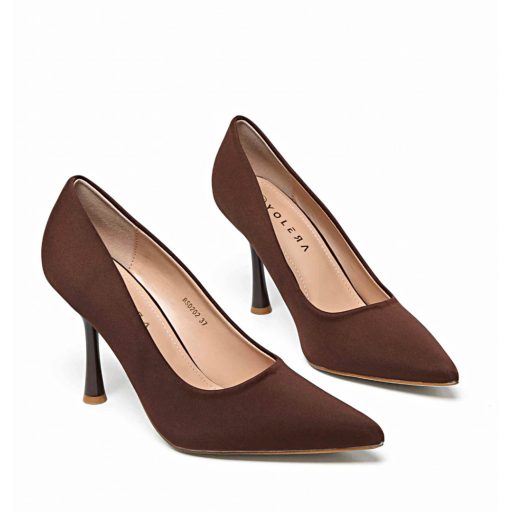 YOL különleges sarkas elegáns csokibarna szatén pumps 