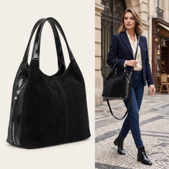   ALEX&MIA váll,- és oldaltáska velúr hatású elegáns fekete 