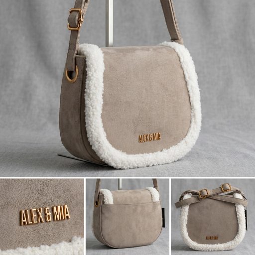 ALEX&MIA váll,- és oldaltáska kisméretű szőrmés grey 